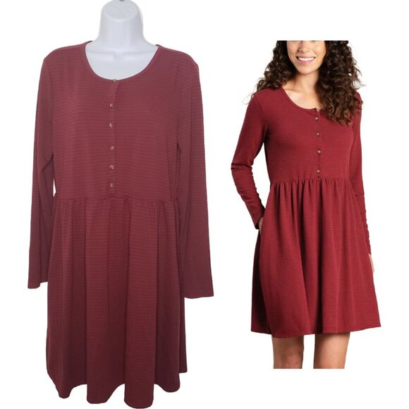 NWT Toad & Co. Women's Sz Piru Henley Hemp Blend Dress Prickly Pear Stripe(1750) - Picture 1 of 7